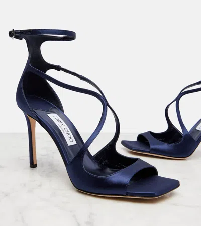Jimmy Choo Azia 95 Satin Sandals In Blue