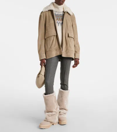 Bogner Turin Shearling And Suede Boots In Neutral