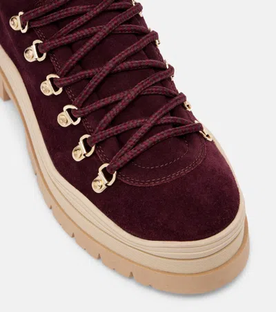 Bogner Arosa Shearling-lined Suede Lace-up Boots In Burgundy