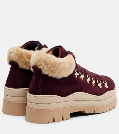 Bogner Arosa Shearling-lined Suede Lace-up Boots In Burgundy