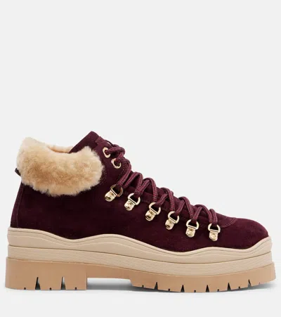 Bogner Arosa Shearling-lined Suede Lace-up Boots In Burgundy