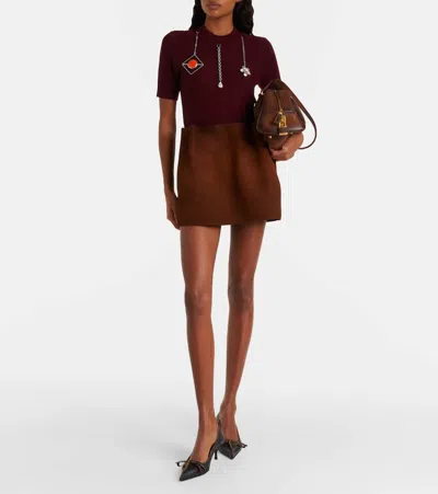 Prada Openwork Motif Wool Sweater With Pendants In Burgundy