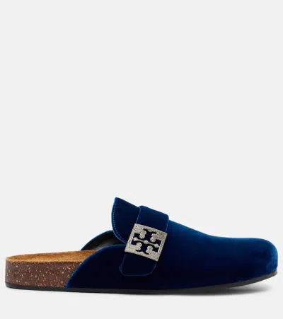Tory Burch Mellow Embellished Velvet Mules In Blue