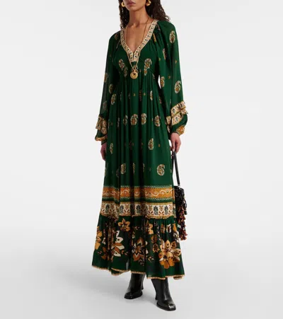Farm Rio Ayla Green Maxi Dress With All-over Floral Motif In Viscose Woman