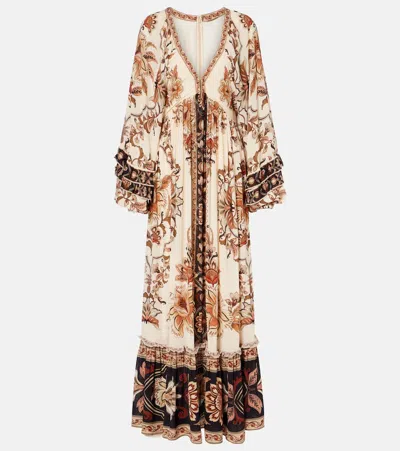 Farm Rio Majestic Garden Ruffled Floral-print Dress In Blue