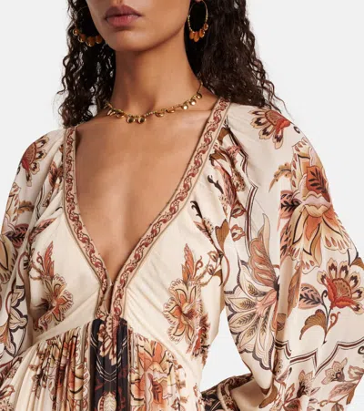 Farm Rio Majestic Garden Ruffled Floral-print Dress In Blue