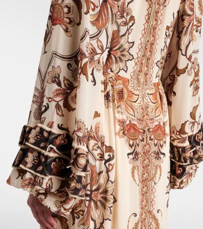 Farm Rio Majestic Garden Ruffled Floral-print Dress In Blue