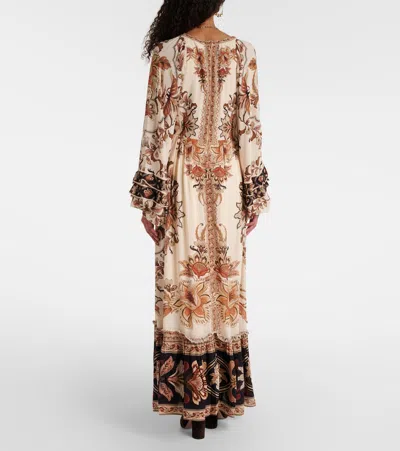 Farm Rio Majestic Garden Ruffled Floral-print Dress In Blue