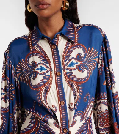 Farm Rio Blue Arabesque Scarf Lenzing Ecovero Viscose Midi Dress In Multi