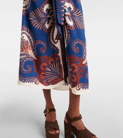 Farm Rio Blue Arabesque Scarf Lenzing Ecovero Viscose Midi Dress In Multi