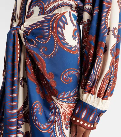 Farm Rio Blue Arabesque Scarf Lenzing Ecovero Viscose Midi Dress In Multi