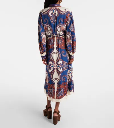 Farm Rio Blue Arabesque Scarf Lenzing Ecovero Viscose Midi Dress In Multi