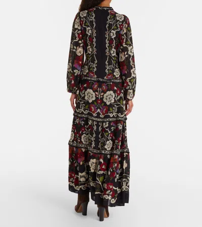 Farm Rio Rococo Floral Long Sleeve Tiered Maxi Dress In Black