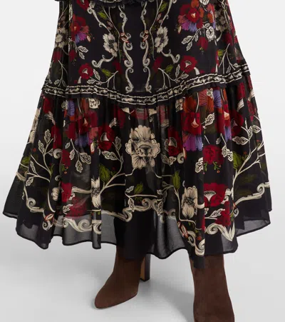 Farm Rio Rococo Floral Long Sleeve Tiered Maxi Dress In Black