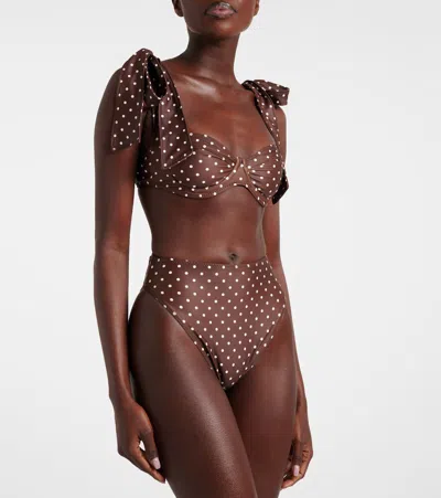 Same Lady Polka-dot Bikini Top In Brown