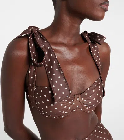 Same Lady Polka-dot Bikini Top In Brown