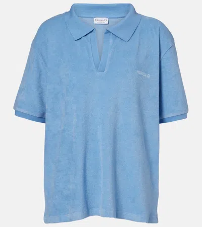 Hunza G Embroidered Cotton-terry Polo Shirt In Blue