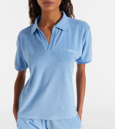 Hunza G Embroidered Cotton-terry Polo Shirt In Blue