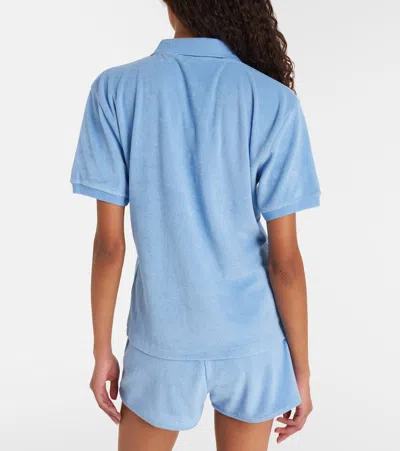 Hunza G Embroidered Cotton-terry Polo Shirt In Blue