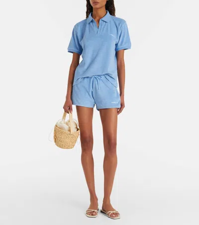 Hunza G Embroidered Cotton-terry Polo Shirt In Blue