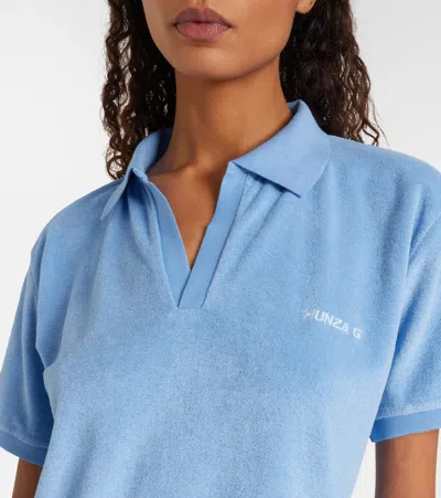 Hunza G Embroidered Cotton-terry Polo Shirt In Blue