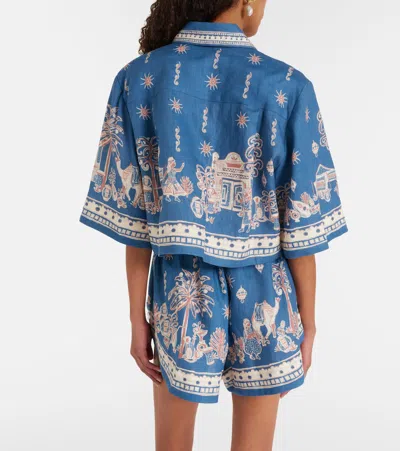 Alemais Acacia Cropped Printed Linen Shirt In Blue
