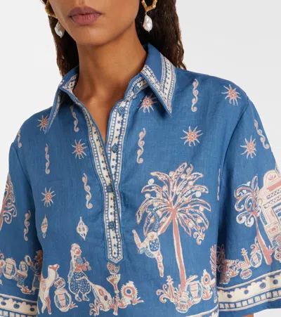 Alemais Acacia Cropped Printed Linen Shirt In Blue
