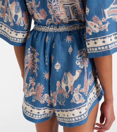 Alemais Acacia Printed Linen Shorts In Blue