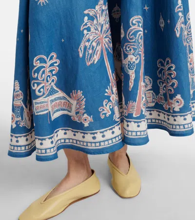 Alemais Acacia Printed Linen Midi Dress In Blue
