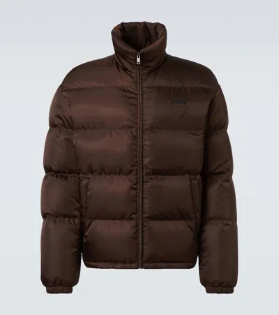 Prada Re-nylon Down Jacket In Brown