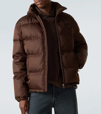 Prada Re-nylon Down Jacket In Brown