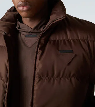 Prada Re-nylon Down Jacket In Brown