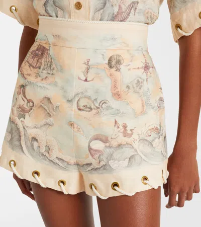 Zimmermann Rebellion Rope Trim Linen Shorts In Brown