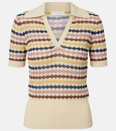 Zimmermann Zim Awaken Scallop Knit Polo Multi Stripe In Black