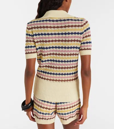 Zimmermann Zim Awaken Scallop Knit Polo Multi Stripe In Black