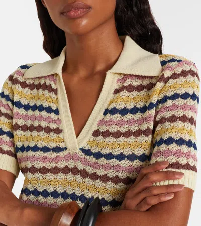 Zimmermann Zim Awaken Scallop Knit Polo Multi Stripe In Black