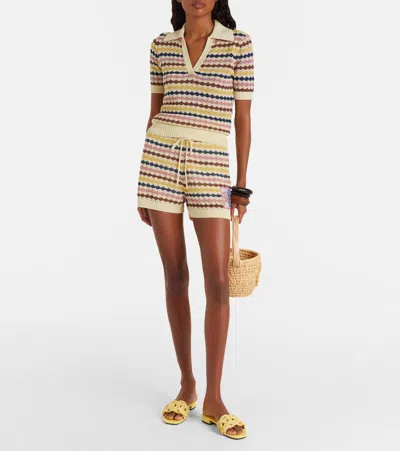 Zimmermann Zim Awaken Scallop Knit Polo Multi Stripe In Black