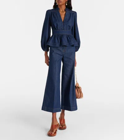 Zimmermann Aster Cropped Flared-leg Denim Jeans In Blue