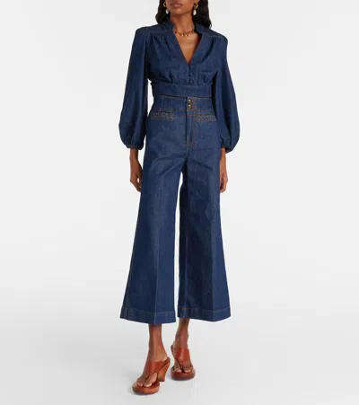 Zimmermann Aster Cropped Flared-leg Denim Jeans In Blue