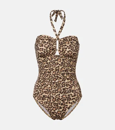 Zimmermann Wanderlust Cutout Ruched Leopard-print Swimsuit In Animal Print