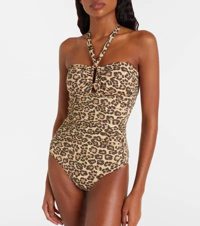 Zimmermann Wanderlust Cutout Ruched Leopard-print Swimsuit In Animal Print