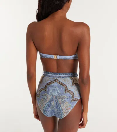 Zimmermann Wanderlust Belted Embellished Paisley-print Bikini Briefs In Blue