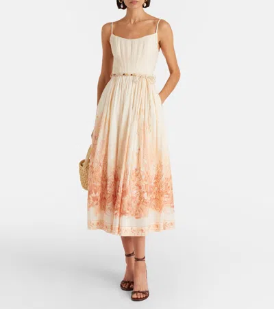 Zimmermann Womens Wanderlust Corset Cotton-poplin Midi Dress Coral Toile Xxs In Neutral