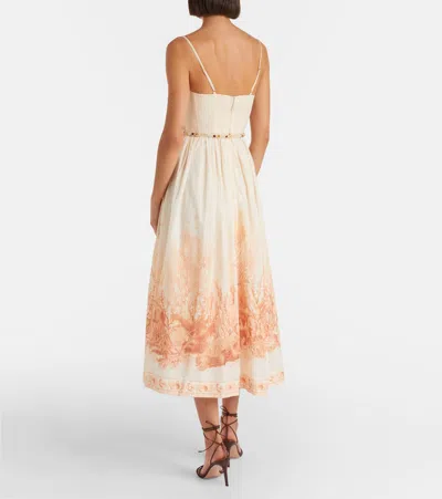 Zimmermann Womens Wanderlust Corset Cotton-poplin Midi Dress Coral Toile Xxs In Neutral