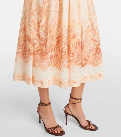 Zimmermann Womens Wanderlust Corset Cotton-poplin Midi Dress Coral Toile Xxs In Neutral