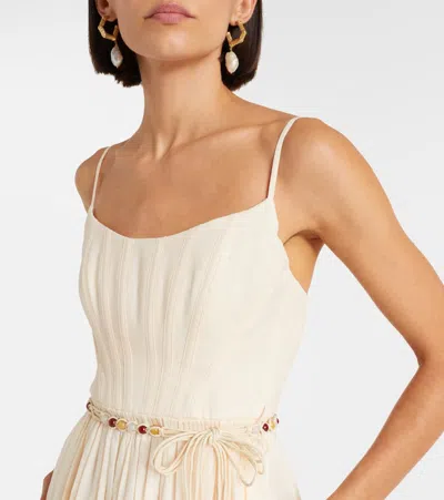 Zimmermann Womens Wanderlust Corset Cotton-poplin Midi Dress Coral Toile Xxs In Neutral