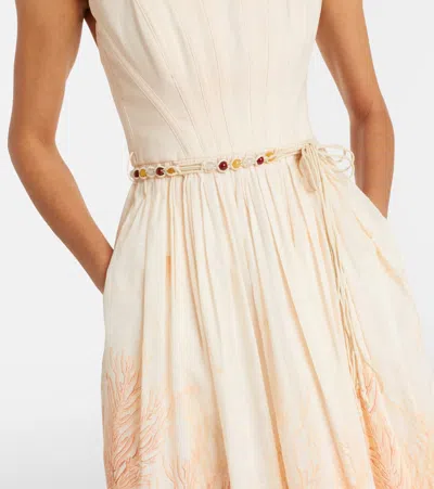 Zimmermann Womens Wanderlust Corset Cotton-poplin Midi Dress Coral Toile Xxs In Neutral