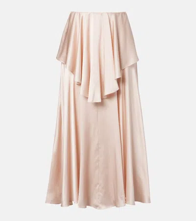Chloé Fluid Washed Silk Satin Layered Midi Skirt In Pink