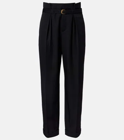 Chloé High-rise Wide-leg Pants In Wool Grain De Poudre In Black