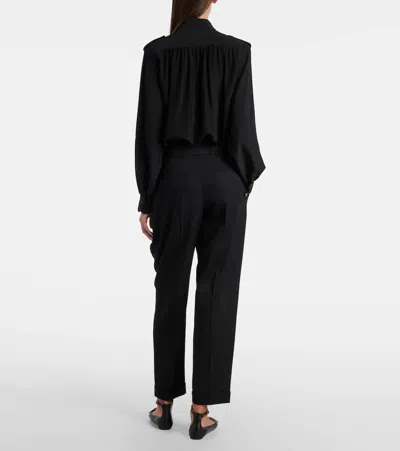 Chloé High-rise Wide-leg Pants In Wool Grain De Poudre In Black